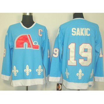 Quebec Nordiques #19 Joe Sakic Light Blue Throwback CCM Jersey