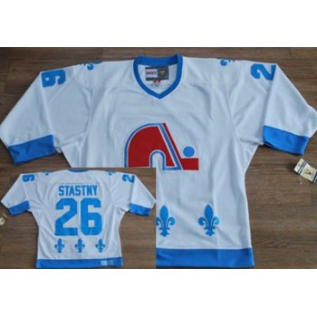 Quebec Nordiques #26 Peter Stastny White With Light Blue Throwback CCM Jersey