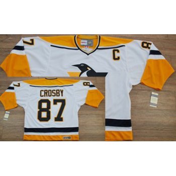 Pittsburgh Penguins #87 Sidney Crosby 1993 White With Yellow Throwback CCM Jersey