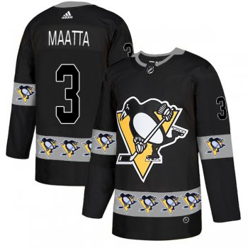 Men's Pittsburgh Penguins #3 Olli Maatta Black Team Logos Fashion Adidas Jersey