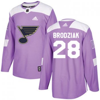 Adidas Blues #28 Kyle Brodziak Purple Authentic Fights Cancer Stitched NHL Jersey