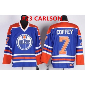 Men's Edmonton Oilers #23 CARLSON Royal Blue Throwback CCM Jersey