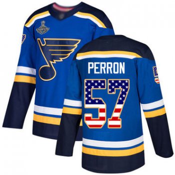 Blues #57 David Perron Blue Home Authentic USA Flag Stanley Cup Champions Stitched Hockey Jersey