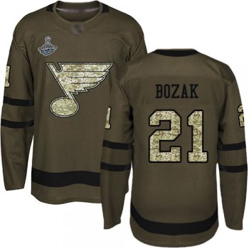 Blues #21 Tyler Bozak Green Salute to Service Stanley Cup Champions Stitched Hockey Jersey