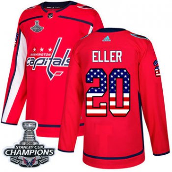 Adidas Washington Capitals #20 Lars Eller Red Home Authentic USA Flag Stanley Cup Final Champions Stitched NHL Jersey