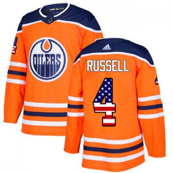 Adidas Oilers #4 Kris Russell Orange Home Authentic USA Flag Stitched NHL Jersey