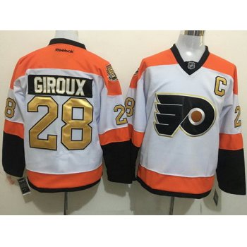 Men's Philadelphia Flyers #28 Claude Giroux White 50th Anniversary Gold Stitched NHL Reebok Hockey Jersey