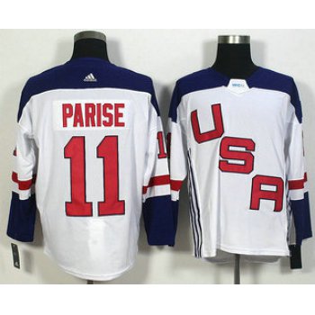 Men's Team USA #11 Zach Parise White 2016 World Cup of Hockey Game Jersey