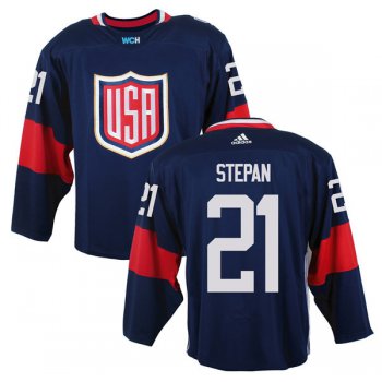 Men's Team USA #21 Derek Stepan Navy Blue 2016 World Cup of Hockey Game Jersey