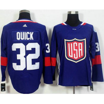 Men's Team USA #32 Jonathan Quick Navy Blue 2016 World Cup of Hockey Game Jersey
