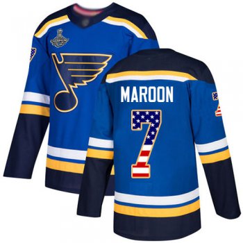 Blues #7 Patrick Maroon Blue Home Authentic USA Flag Stanley Cup Champions Stitched Hockey Jersey