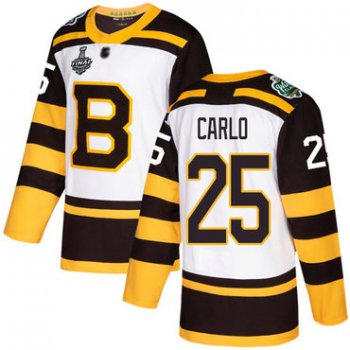 Men's Boston Bruins #25 Brandon Carlo White Authentic 2019 Winter Classic 2019 Stanley Cup Final Bound Stitched Hockey Jersey