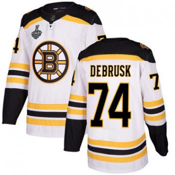 Men's Boston Bruins #74 Jake DeBrusk White Road Authentic 2019 Stanley Cup Final Bound Stitched Hockey Jersey