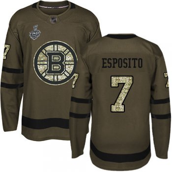 Men's Boston Bruins #7 Phil Esposito Green Salute to Service 2019 Stanley Cup Final Bound Stitched Hockey Jersey