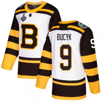 Men's Boston Bruins #9 Johnny Bucyk White Authentic 2019 Winter Classic 2019 Stanley Cup Final Bound Stitched Hockey Jersey