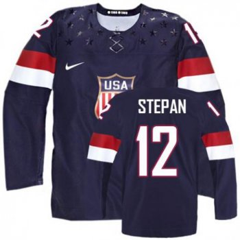2014 Olympics USA #12 Derek Stepan Navy Blue Jersey