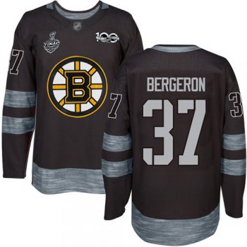 Men's Boston Bruins #37 Patrice Bergeron Black 1917-2017 100th Anniversary 2019 Stanley Cup Final Bound Stitched Hockey Jersey