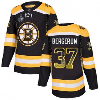 Men's Boston Bruins #37 Patrice Bergeron Black Home Authentic Drift Fashion 2019 Stanley Cup Final Bound Stitched Hockey Jersey