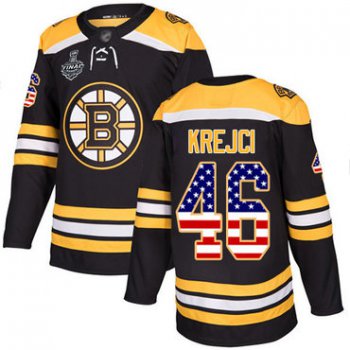 Men's Boston Bruins #46 David Krejci Black Home Authentic USA Flag 2019 Stanley Cup Final Bound Stitched Hockey Jersey