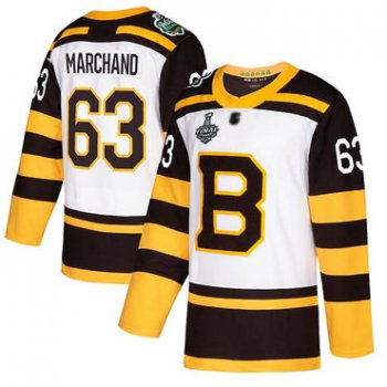 Men's Boston Bruins #63 Brad Marchand White Authentic 2019 Winter Classic 2019 Stanley Cup Final Bound Stitched Hockey Jersey