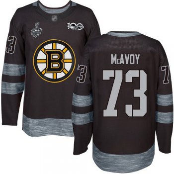 Men's Boston Bruins #73 Charlie McAvoy Black 1917-2017 100th Anniversary 2019 Stanley Cup Final Bound Stitched Hockey Jersey