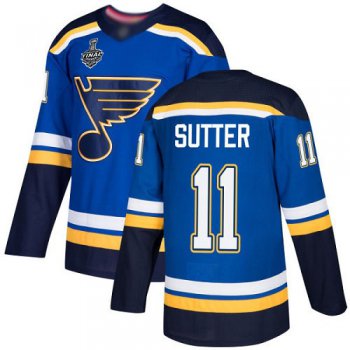 Men's St. Louis Blues #11 Brian Sutter Blue Home Authentic 2019 Stanley Cup Final Bound Stitched Hockey Jersey