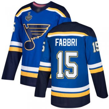 Men's St. Louis Blues #15 Robby Fabbri Blue Home Authentic 2019 Stanley Cup Final Bound Stitched Hockey Jersey