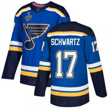 Men's St. Louis Blues #17 Jaden Schwartz Blue Home Authentic 2019 Stanley Cup Final Bound Stitched Hockey Jersey