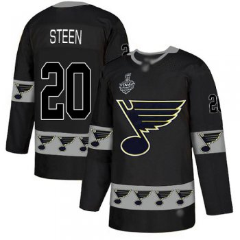 Men's St. Louis Blues #20 Alexander Steen Black Authentic Team Logo Fashion 2019 Stanley Cup Final Bound Stitched Hockey Jersey