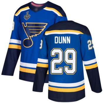 Men's St. Louis Blues #29 Vince Dunn Blue Home Authentic 2019 Stanley Cup Final Bound Stitched Hockey Jersey
