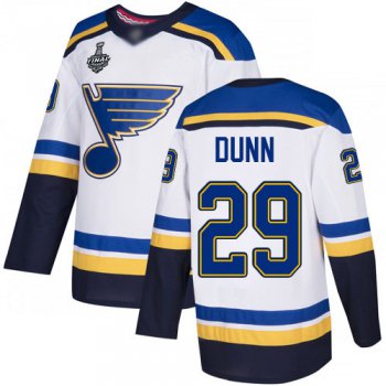 Men's St. Louis Blues #29 Vince Dunn White Road Authentic 2019 Stanley Cup Final Bound Stitched Hockey Jersey