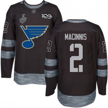 Men's St. Louis Blues #2 Al MacInnis Black 1917-2017 100th Anniversary 2019 Stanley Cup Final Bound Stitched Hockey Jersey