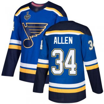 Men's St. Louis Blues #34 Jake Allen Blue Home Authentic 2019 Stanley Cup Final Bound Stitched Hockey Jersey