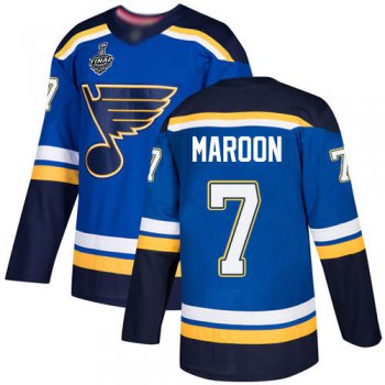 Men's St. Louis Blues #7 Patrick Maroon Blue Home Authentic 2019 Stanley Cup Final Bound Stitched Hockey Jersey