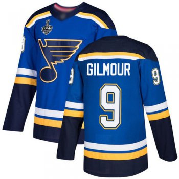 Men's St. Louis Blues #9 Doug Gilmour Blue Home Authentic 2019 Stanley Cup Final Bound Stitched Hockey Jersey