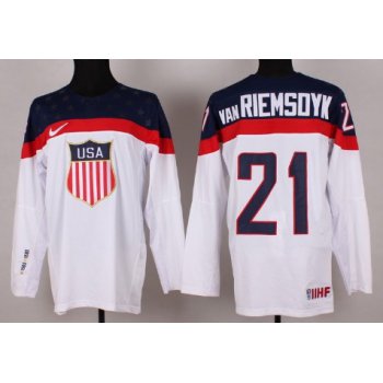 2014 Olympics USA #21 James van Riemsdyk White Jersey