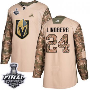 Adidas Golden Knights #24 Oscar Lindberg Camo Authentic 2017 Veterans Day 2018 Stanley Cup Final Stitched NHL Jersey
