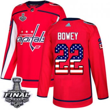 Adidas Capitals #22 Madison Bowey Red Home Authentic USA Flag 2018 Stanley Cup Final Stitched NHL Jersey