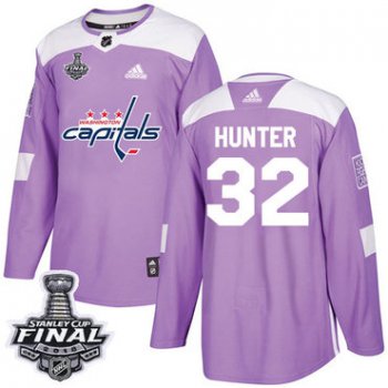 Adidas Capitals #32 Dale Hunter Purple Authentic Fights Cancer 2018 Stanley Cup Final Stitched NHL Jersey