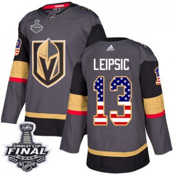 Adidas Golden Knights #13 Brendan Leipsic Grey Home Authentic USA Flag 2018 Stanley Cup Final Stitched NHL Jersey