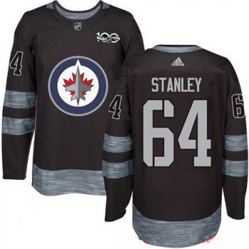 Men's Winnipeg Jets #64 Logan Stanley Black 100th Anniversary Stitched NHL 2017 adidas Hockey Jersey