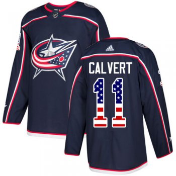 Adidas Blue Jackets #11 Matt Calvert Navy Blue Home Authentic USA Flag Stitched NHL Jersey