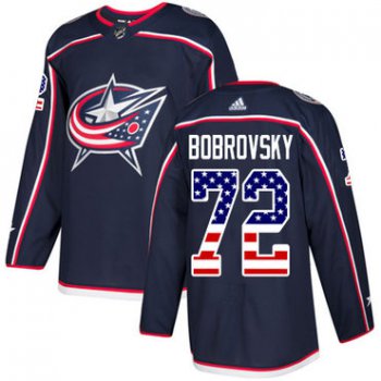 Adidas Blue Jackets #72 Sergei Bobrovsky Navy Blue Home Authentic USA Flag Stitched NHL Jersey