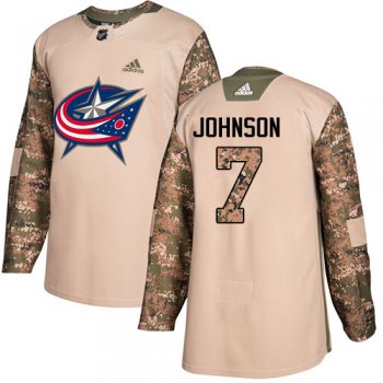 Adidas Blue Jackets #7 Jack Johnson Camo Authentic 2017 Veterans Day Stitched NHL Jersey