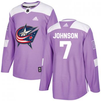 Adidas Blue Jackets #7 Jack Johnson Purple Authentic Fights Cancer Stitched NHL Jersey