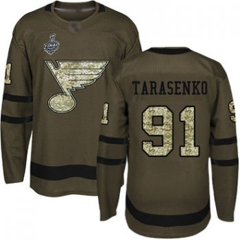 Men's St. Louis Blues #91 Vladimir Tarasenko Green Salute to Service 2019 Stanley Cup Final Bound Stitched Hockey Jersey