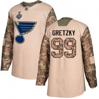 Men's St. Louis Blues #99 Wayne Gretzky Camo Authentic 2017 Veterans Day 2019 Stanley Cup Final Bound Stitched Hockey Jersey