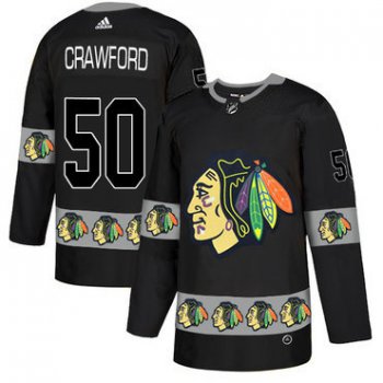 Men's Chicago Blackhawks #50 Corey Crawford Black Team Logos Fashion Adidas Jersey