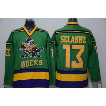 Men's Mighty Ducks Of Anaheim #13 Teemu Selanne 1991-92 Green CCM Vintage Throwback Jersey