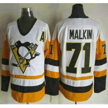 Men's Pittsburgh Penguins #71 Evgeni Malkin 1988-89 White CCM Vintage Throwback Jersey